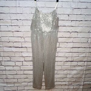 Anthropologie Womens Silver Gray Ett:twa Claudette Sequin Jumpsuit Size 0